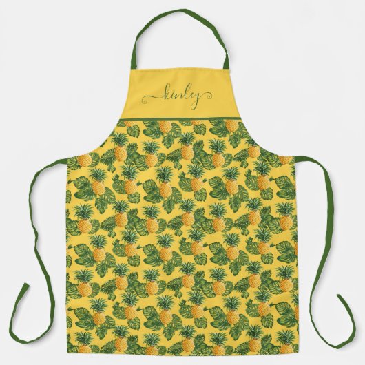 ananassen en tropische bladeren op goud schort (Voorkant)