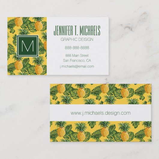 ananassen en tropische bladeren op goud visitekaartje (Voorkant / Achterkant)