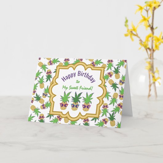 ananassen met zonnebril op zaterdag kaart (Gele Bloem)