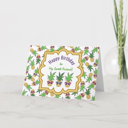 ananassen met zonnebril op zaterdag kaart (Voorkant)