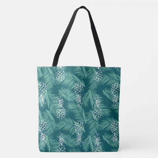 ananassen op Blauwgroen Tote Bag (Voorkant)