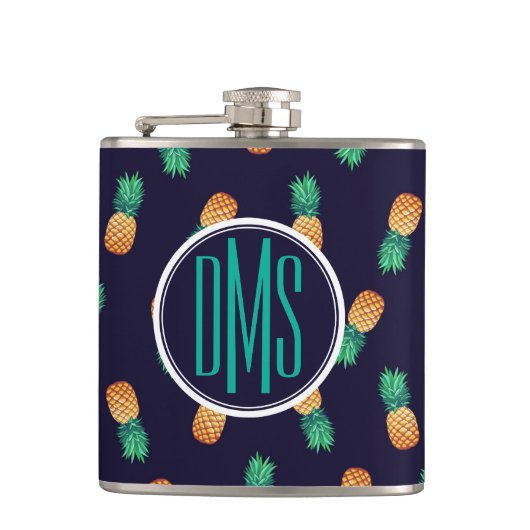 ananassen op de marine | Monogram Heupfles (Voorkant)