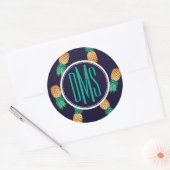 ananassen op de marine | Monogram Ronde Sticker (Envelop)