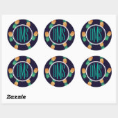 ananassen op de marine | Monogram Ronde Sticker (Vel)