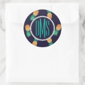 ananassen op de marine | Monogram Ronde Sticker (Tas)