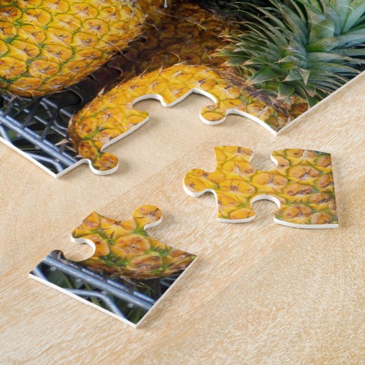 Ananassen op plankfruit Fotografie Aangepaste teks Legpuzzel (Zijkant)