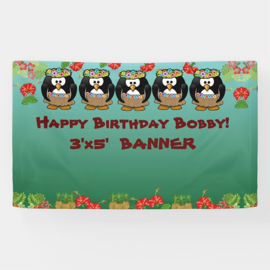 Ananassen, pinguïns, Hawaiian, O jee! Spandoek (Horizontaal)