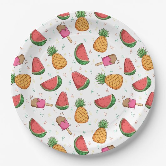 ananassen, watermeloenen en ijsschroot papieren bordje (Voorkant)
