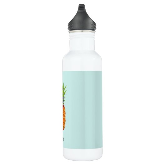 Ananassenfruit op lichtblauw waterfles  (Rechts)