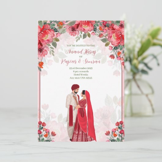 Anand Karaj Nodigt, Sikh bruiloft uit Kaart (Staand voorkant)