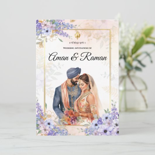 Anand Karaj uitnodiging Sikh trouwkaarten (Staand voorkant)