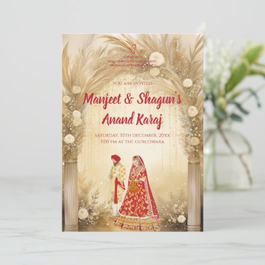 Anand Karaj uitnodigingen Digitale Sikh Trouwkaart (Staand voorkant)