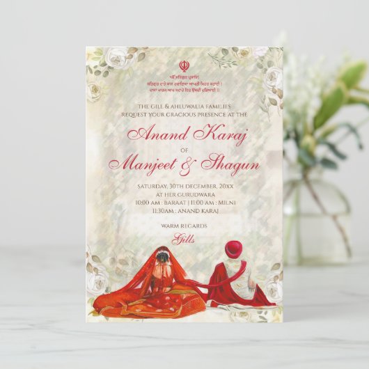 Anand Karaj uitnodigingen & Sikh bruiloftsuitnodig (Staand voorkant)