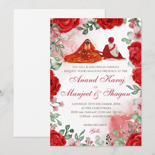 Anand Karaj-uitnodigingen & Sikh huwelijkskaarten Kaart (Voorkant / Achterkant)