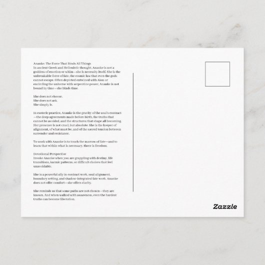 Ananke Goddess of Necessity Postcard Briefkaart (Achterkant)