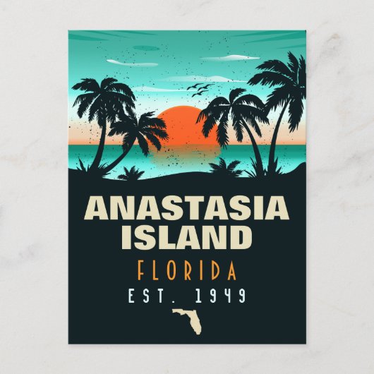 Anastasia Island Florida Retro Sunset Souvenirs Briefkaart (Voorkant)