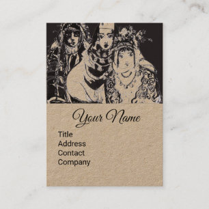 ANATOLIAANSE MEISJES Tekening zwart bruin kraftpap Visitekaartje
