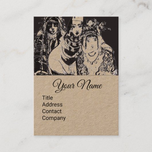 ANATOLIAANSE MEISJES Tekening zwart bruin kraftpap Visitekaartje (Voorkant)