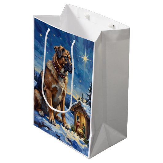 Anatolian Shepherd Dog Bewaakt Kerststal Medium Cadeauzakje (Voorkant Gekanteld)