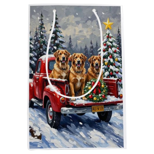 Anatolian Shepherd Dog Christmas Red Truck Holiday Medium Cadeauzakje (Voorkant)