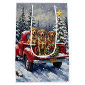 Anatolian Shepherd Dog Christmas Red Truck Holiday Medium Cadeauzakje (Achterkant)