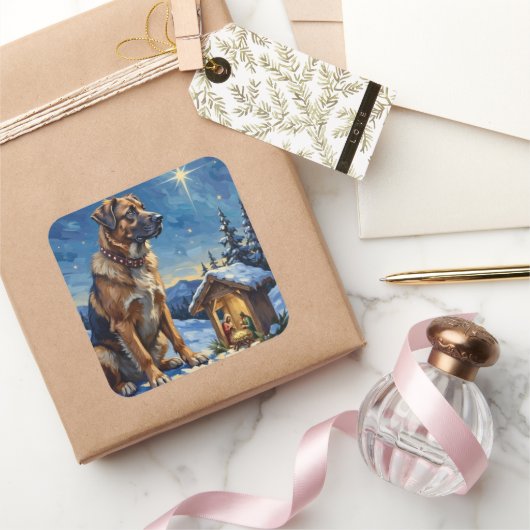 Anatolian Shepherd Dog Guarding Nativity Scene Vierkante Sticker (Geschenken)