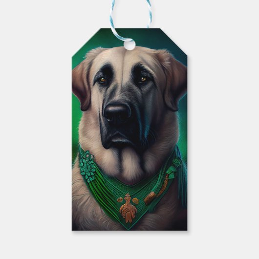 Anatolian Shepherd dog in St. Patrick's Day Dress Cadeaulabel (Voorkant)