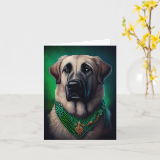 Anatolian Shepherd dog in St. Patrick's Day Dress Kaart (Gele Bloem)