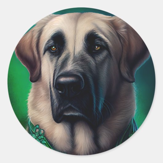 Anatolian Shepherd dog in St. Patrick's Day Dress Ronde Sticker (Voorkant)
