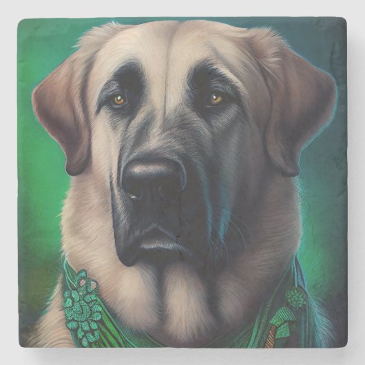 Anatolian Shepherd dog in St. Patrick's Day Dress Stenen Onderzetter (Voorkant)