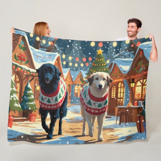 Anatolian Shepherd Dogs Christmas Snow Holiday Fleece Deken (In situ)