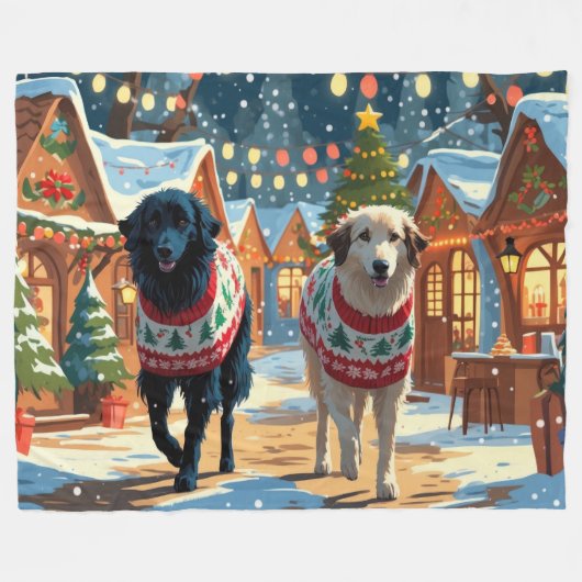 Anatolian Shepherd Dogs Christmas Snow Holiday Fleece Deken (Voorkant (Horizontaal))