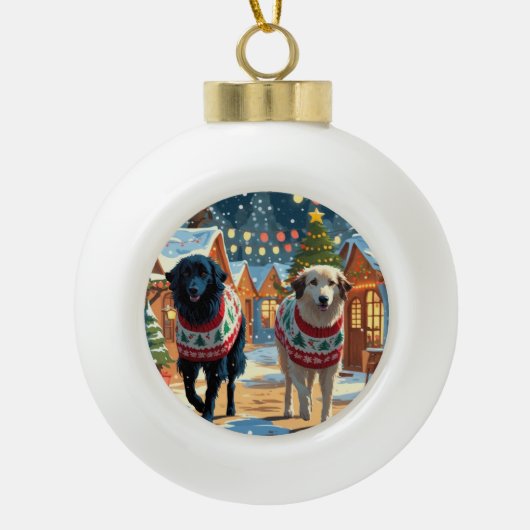 Anatolian Shepherd Dogs Christmas Snow Holiday Keramische Bal Ornament (Voorkant)
