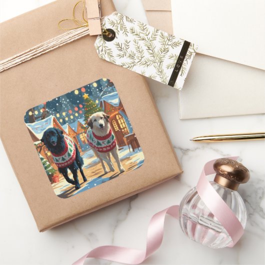 Anatolian Shepherd Dogs Christmas Snow Holiday Vierkante Sticker (Geschenken)