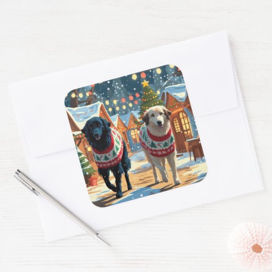 Anatolian Shepherd Dogs Christmas Snow Holiday Vierkante Sticker (Envelop)