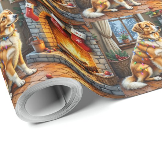 Anatolian Shepherd Fireplace with Christmas Lights Cadeaupapier (Rol Hoek)
