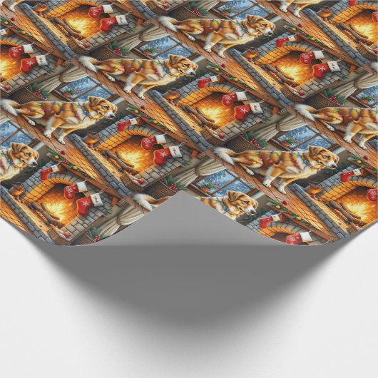 Anatolian Shepherd Fireplace with Christmas Lights Cadeaupapier (Hoek)