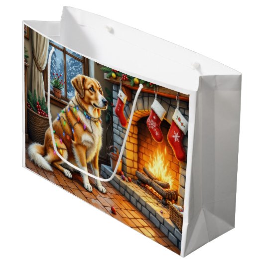 Anatolian Shepherd Fireplace with Christmas Lights Groot Cadeauzakje (Voorkant Gekanteld)