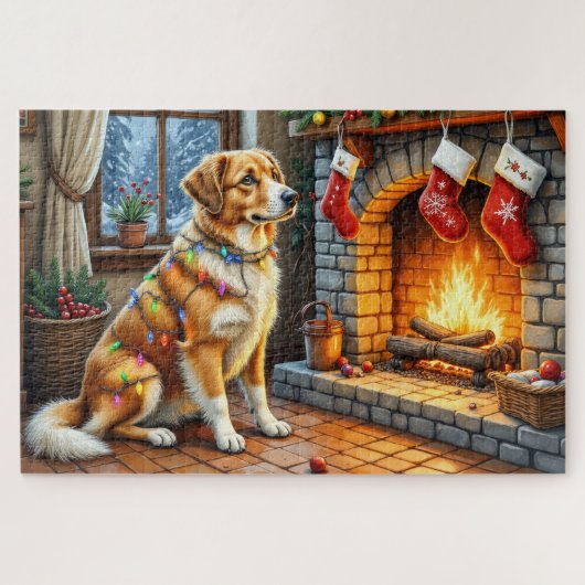 Anatolian Shepherd Fireplace with Christmas Lights Legpuzzel (Horizontaal)