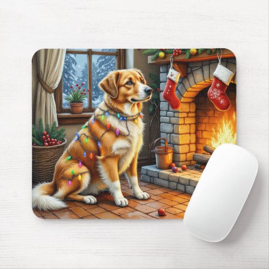 Anatolian Shepherd Fireplace with Christmas Lights Muismat (Met muis)
