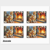 Anatolian Shepherd Fireplace with Christmas Lights Rechthoekige Sticker (Vel)