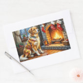 Anatolian Shepherd Fireplace with Christmas Lights Rechthoekige Sticker (Envelop)