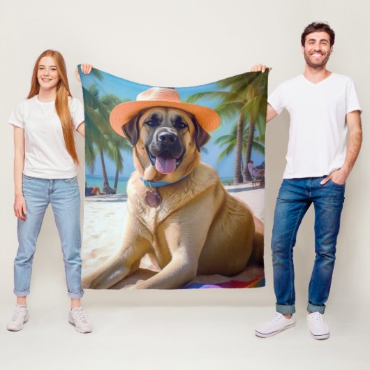 Anatolian Shepherd op Beach, hondenliefhebber zome Fleece Deken (In situ)