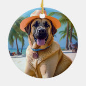 Anatolian Shepherd op Beach, hondenliefhebber zome Keramisch Ornament (Achterkant)