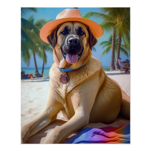 Anatolian Shepherd op Beach, hondenliefhebber zome Perfect Poster (Voorkant)