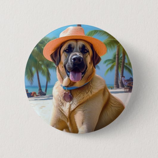 Anatolian Shepherd op Beach, hondenliefhebber zome Ronde Button 5,7 Cm (Voorkant)