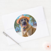 Anatolian Shepherd op Beach, hondenliefhebber zome Ronde Sticker (Envelop)