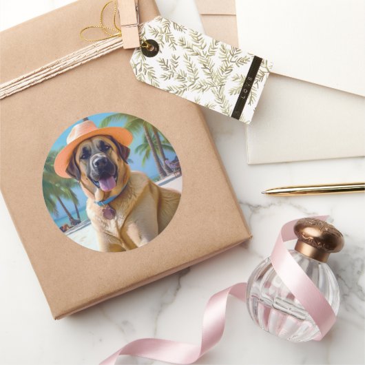 Anatolian Shepherd op Beach, hondenliefhebber zome Ronde Sticker (Geschenken)