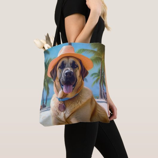 Anatolian Shepherd op Beach, hondenliefhebber zome Tote Bag (Dichtbij)