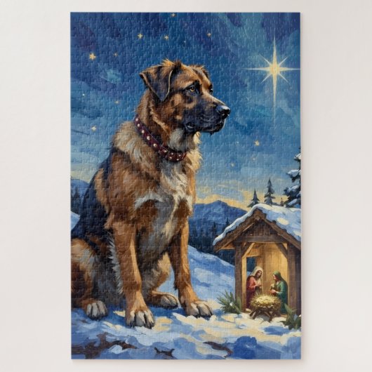 Anatolië Herder Hond Bewaakt Kerststal Legpuzzel (Verticaal)